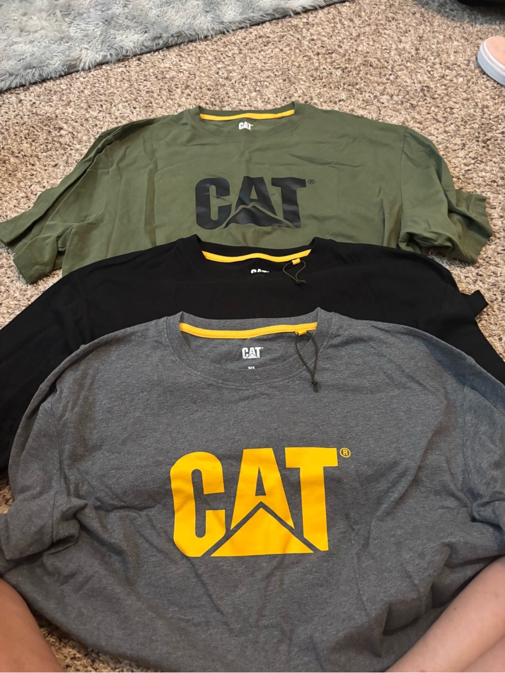 Caterpillar CAT Logo Short Sleeve Tees - Olive, Black, Gray with Yellow Logo
